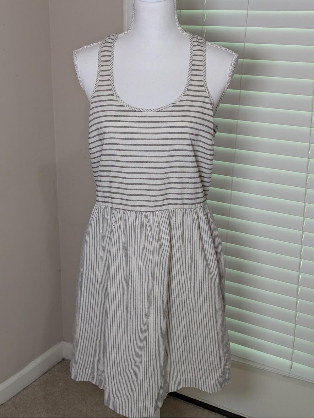 Lou & Grey Womens Dress Sz 8 Brown Beige Striped Pockets Scoop Neck Sleeveless